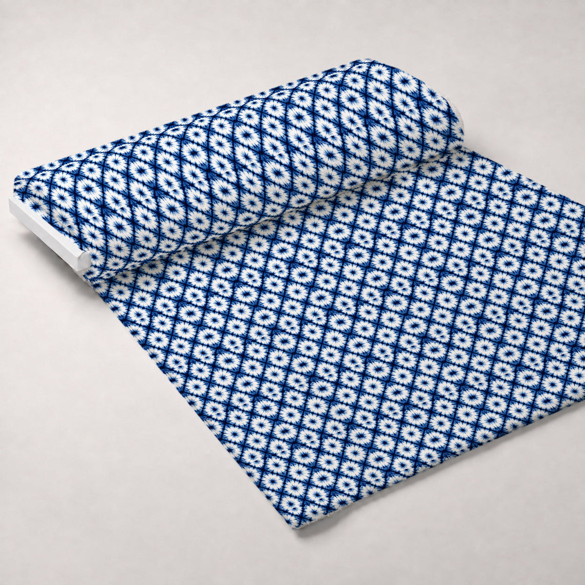 Cobalt Batik Blooms Pattern 22 Fleece Fabric — fleece fabric unrolled bolt preview (mv-fleece-v1:bolt)