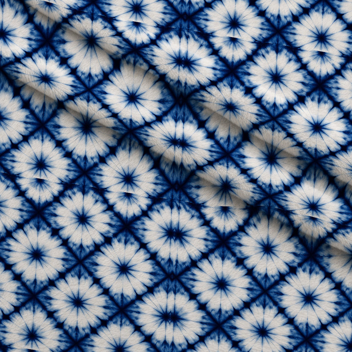 Cobalt Batik Blooms Pattern 22 Fleece Fabric — fleece fabric folded close-up preview (mv-fleece-v1:lying)
