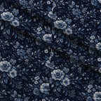 Cobalt Batik Blooms Pattern 29 Fleece Fabric — fleece fabric folded close-up preview (mv-fleece-v1:lying)