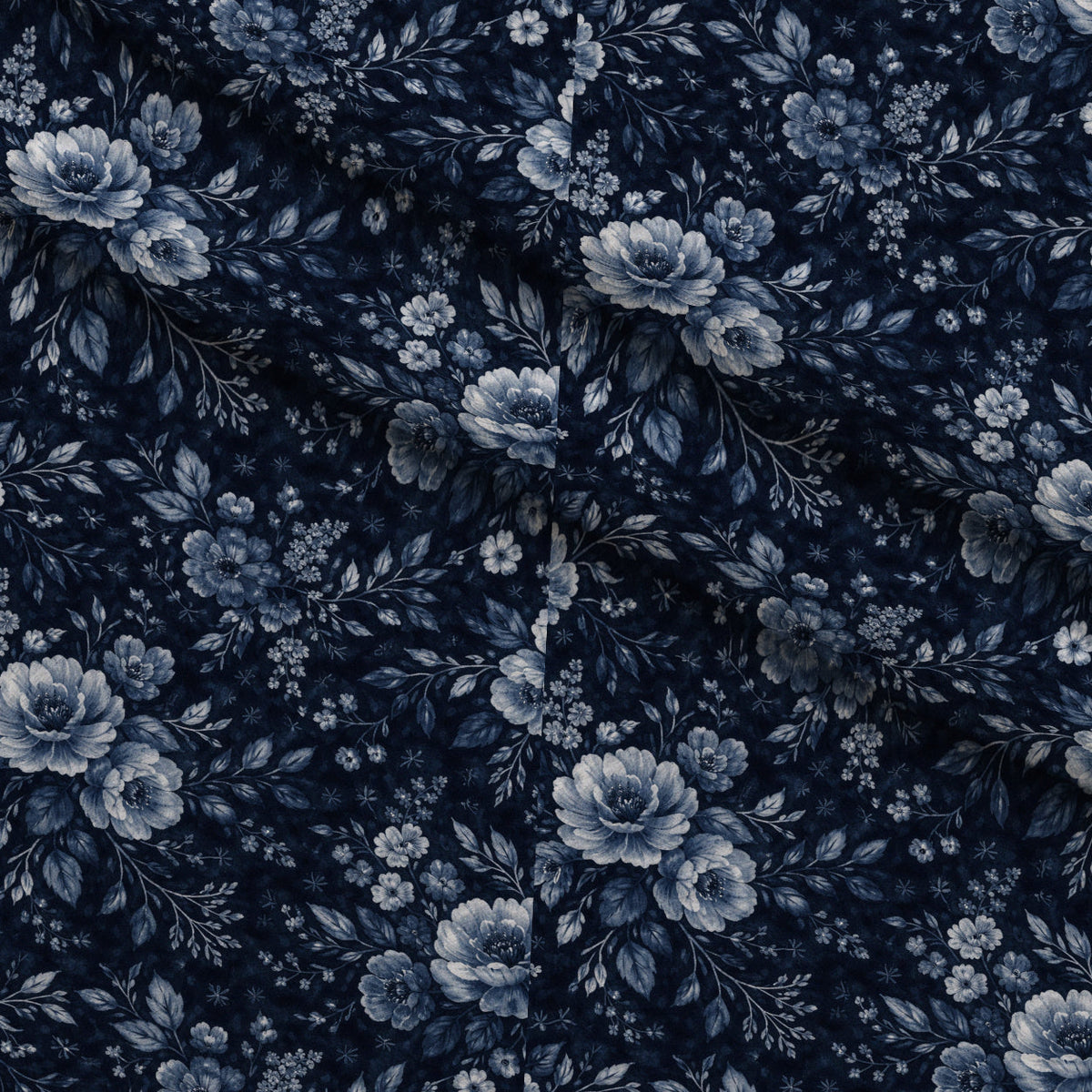 Cobalt Batik Blooms Pattern 29 Fleece Fabric — fleece fabric folded close-up preview (mv-fleece-v1:lying)