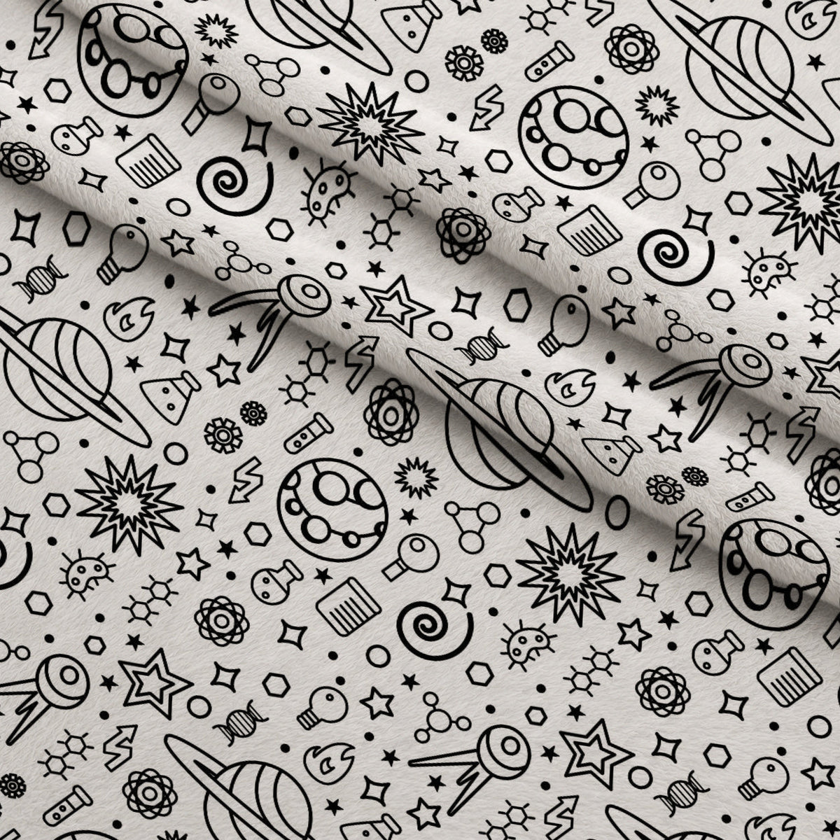 Cosmic Lab Doodles Pattern 1 Fleece Fabric — fleece fabric folded close-up preview (mv-fleece-v1:lying)