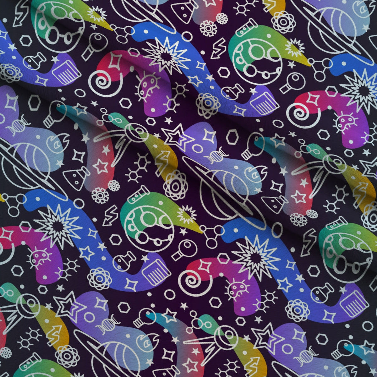 Cosmic Lab Doodles Pattern 4 Fleece Fabric — fleece fabric folded close-up preview (mv-fleece-v1:lying)