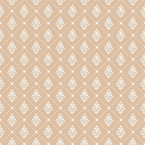 beige, cream, white, damask motifs, ornate flourishes, decorative scrollwork, polka dots, geometric pattern, repeating design, vintage style, elegant motifs,, fabric panel, country christmas, seasonal fabric, intricate details, dotted background, coordinating pattern, crafting material, sewing fabric