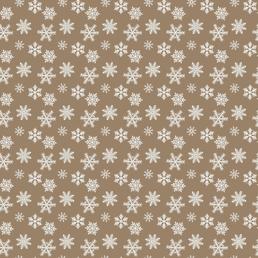 tan background, white snowflakes, winter motifs, geometric snowflakes, repeating pattern,, fabric panel, country christmas, seasonal design, winter wonderland, craft fabric, brown beige, delicate snowflakes, holiday fabric, winter theme, small scale print, coordinating fabric