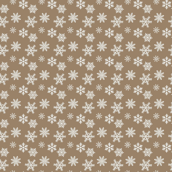 tan background, white snowflakes, winter motifs, geometric snowflakes, repeating pattern,, fabric panel, country christmas, seasonal design, winter wonderland, craft fabric, brown beige, delicate snowflakes, holiday fabric, winter theme, small scale print, coordinating fabric