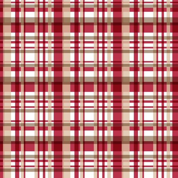 burgundy, red, white, beige, tan, plaid pattern, tartan, checkered, country style, christmas fabric,, fabric panel, rustic, cozy, winter theme, holiday pattern, geometric design, woven appearance, festive colors