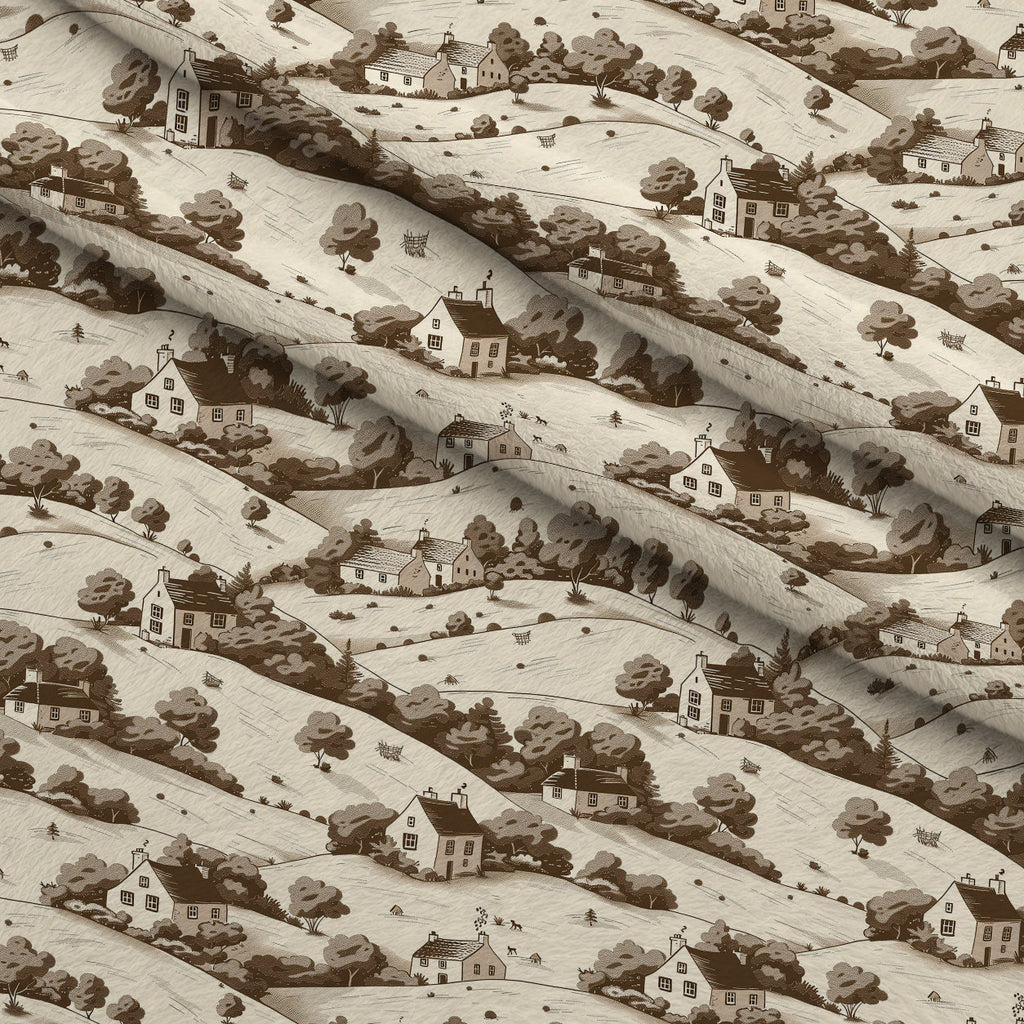 Countryside Cottages Pattern 1 Fleece Fabric — fleece fabric folded close-up preview (mv-fleece-v1:lying)