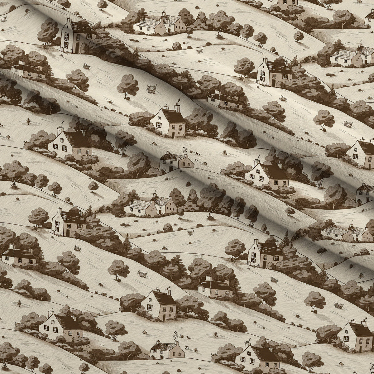 Countryside Cottages Pattern 1 Fleece Fabric — fleece fabric folded close-up preview (mv-fleece-v1:lying)