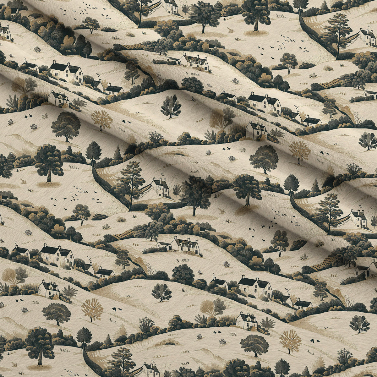 Countryside Cottages Pattern 3 Fleece Fabric — fleece fabric folded close-up preview (mv-fleece-v1:lying)