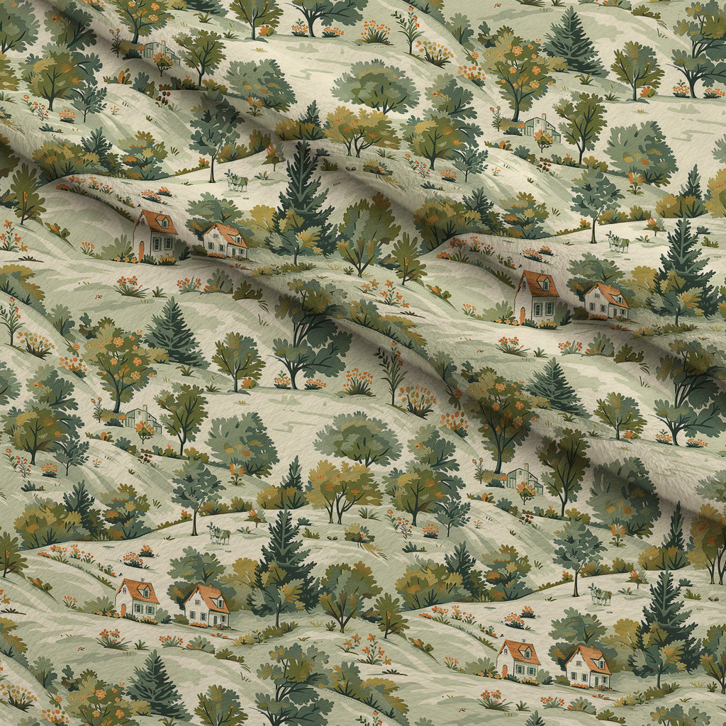 Countryside Cottages Pattern 4 Fleece Fabric — fleece fabric folded close-up preview (mv-fleece-v1:lying)