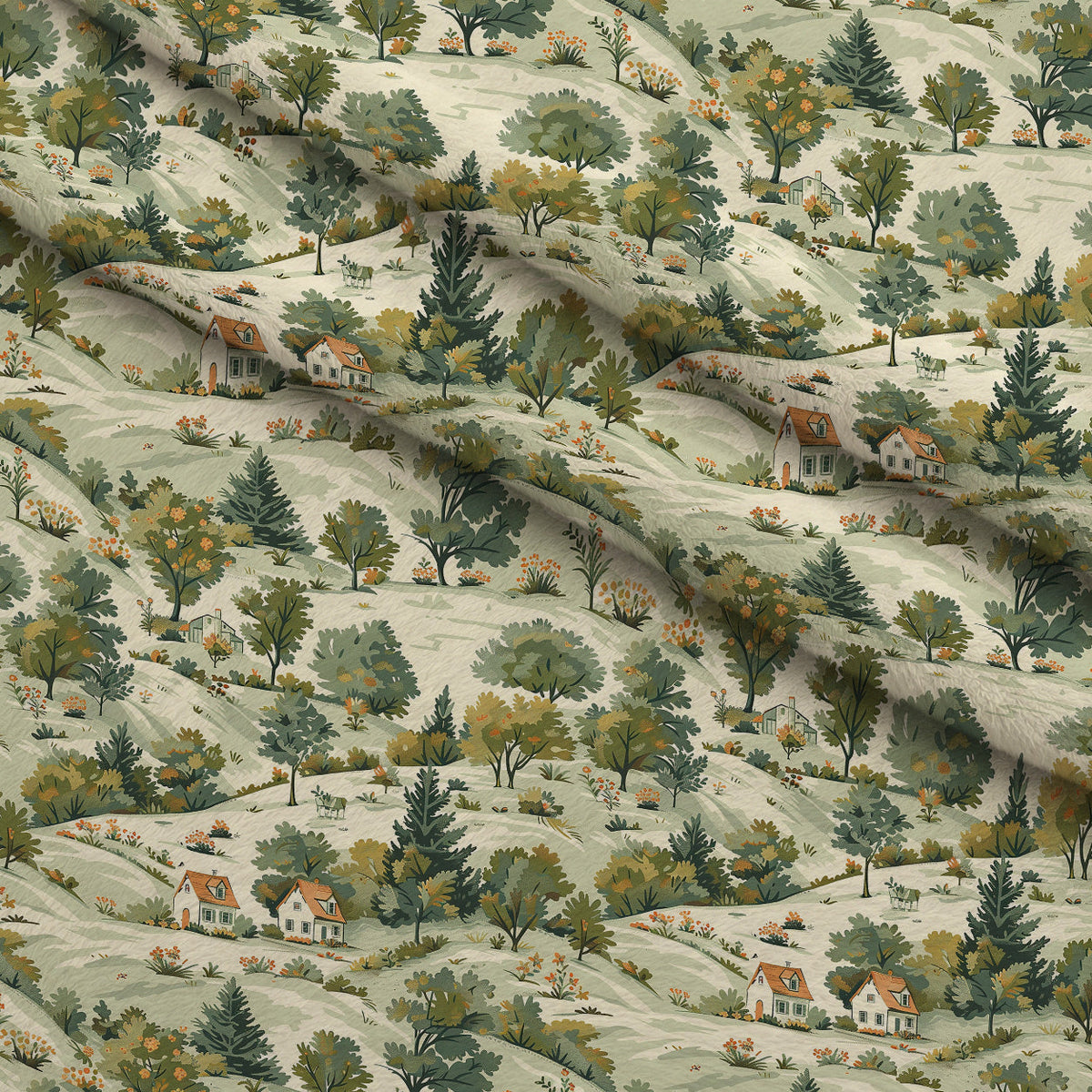Countryside Cottages Pattern 4 Fleece Fabric — fleece fabric folded close-up preview (mv-fleece-v1:lying)