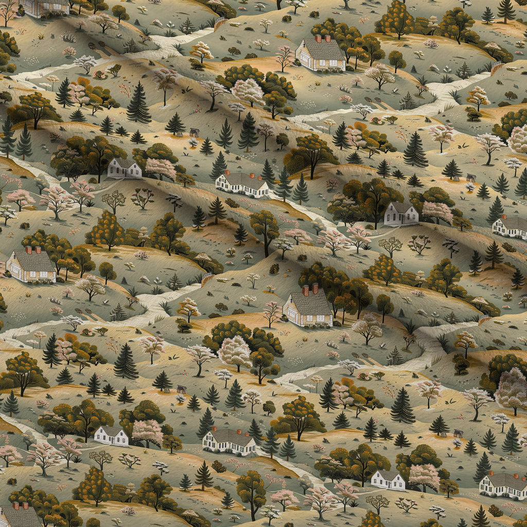 Countryside Cottages Pattern 5 Fleece Fabric — fleece fabric folded close-up preview (mv-fleece-v1:lying)