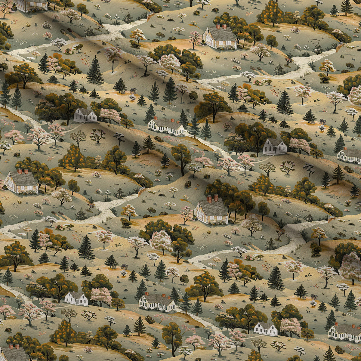 Countryside Cottages Pattern 5 Fleece Fabric — fleece fabric folded close-up preview (mv-fleece-v1:lying)