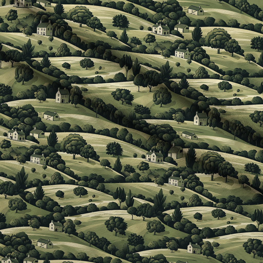 Countryside Cottages Pattern 9 Fleece Fabric — fleece fabric folded close-up preview (mv-fleece-v1:lying)