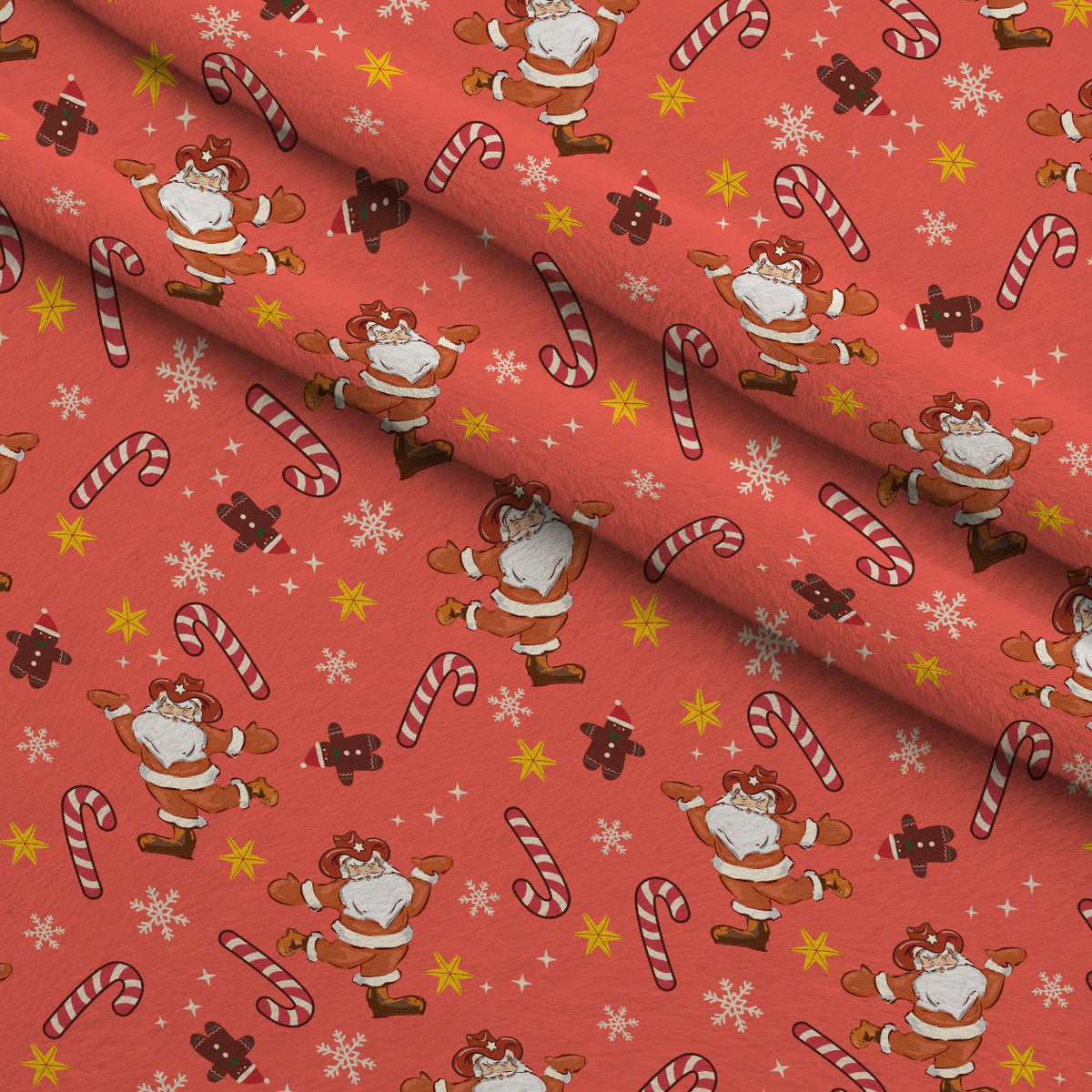 Cowboy Christmas Pattern 2 Fleece Fabric — fleece fabric folded close-up preview (mv-fleece-v1:lying)