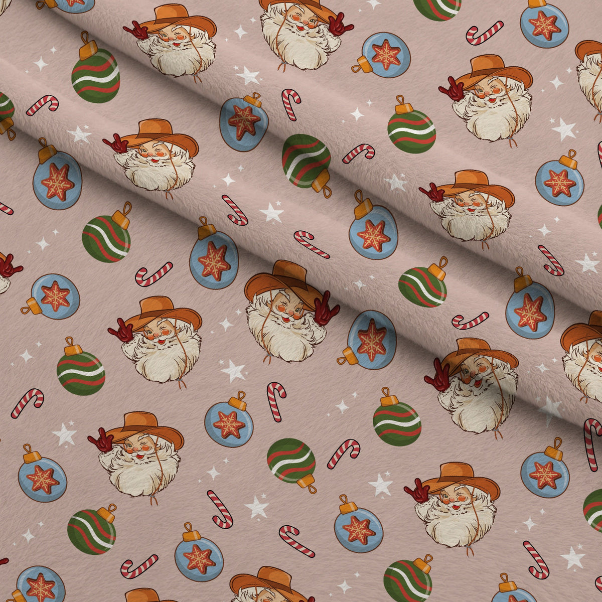 Cowboy Christmas Pattern 4 Fleece Fabric — fleece fabric folded close-up preview (mv-fleece-v1:lying)