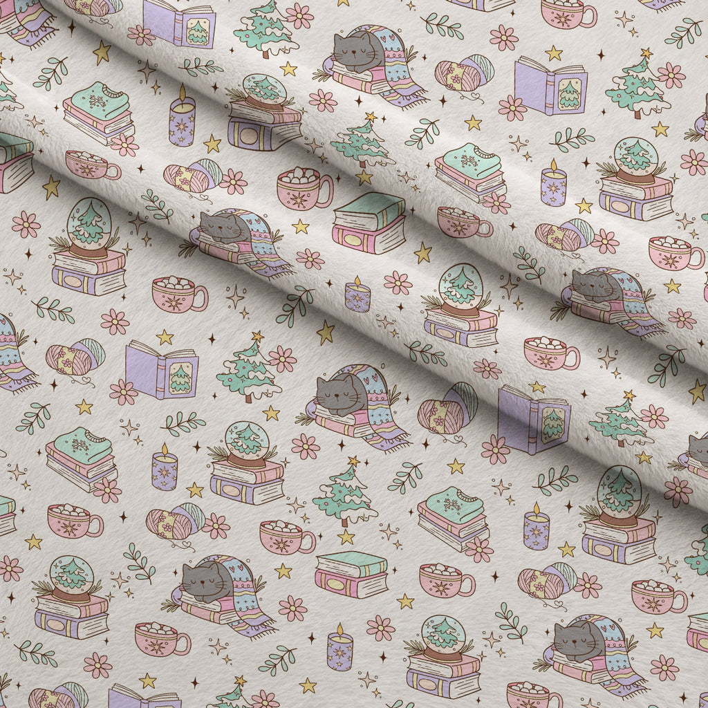 Cozy Cats Pattern Fleece Fabric — fleece fabric folded close-up preview (mv-fleece-v1:lying)