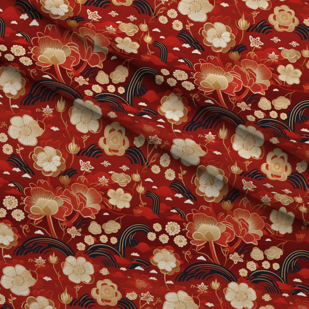 Crimson Festival Glow Pattern 1 Fleece Fabric — fleece fabric folded close-up preview (mv-fleece-v1:lying)