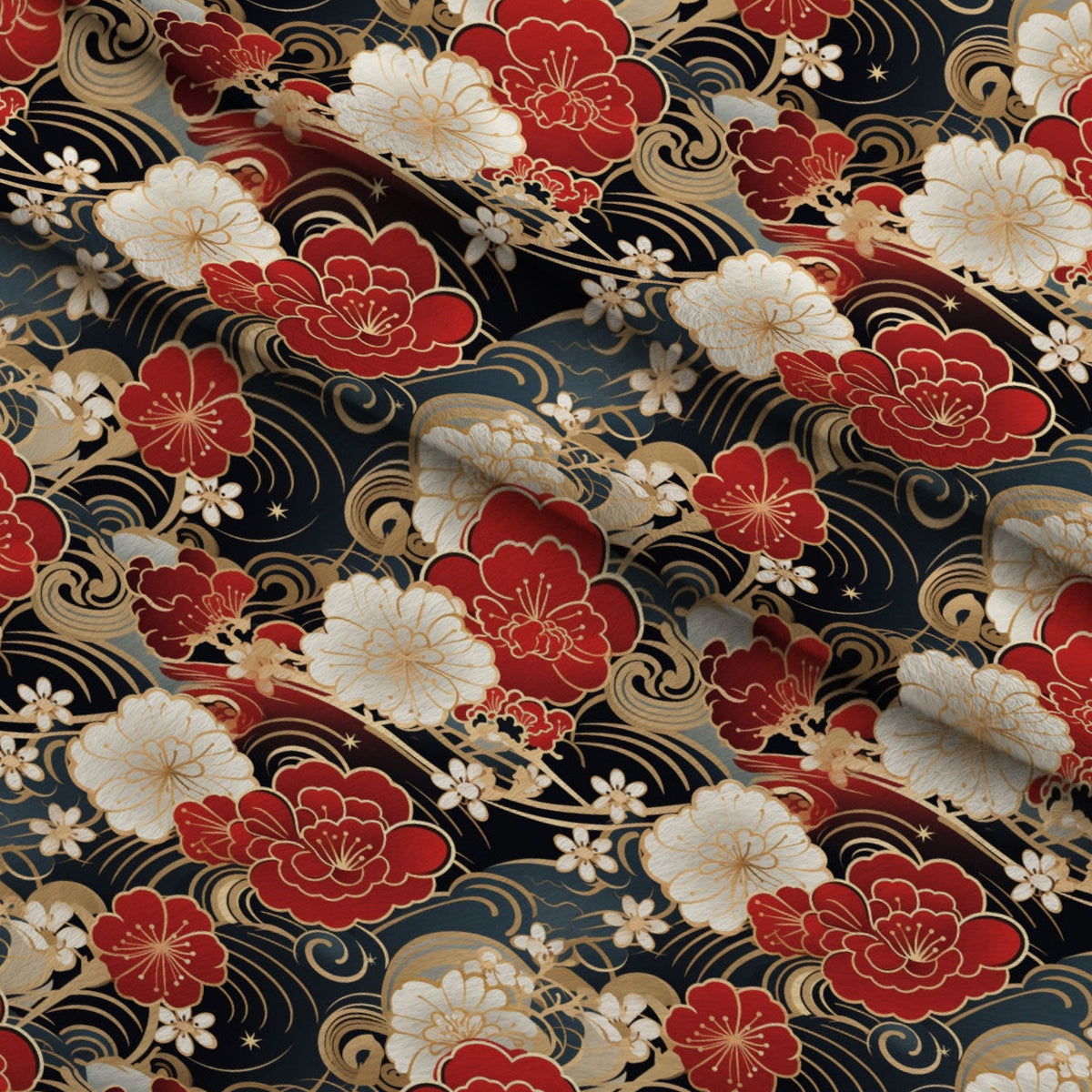 Crimson Festival Glow Pattern 7 Fleece Fabric — fleece fabric folded close-up preview (mv-fleece-v1:lying)