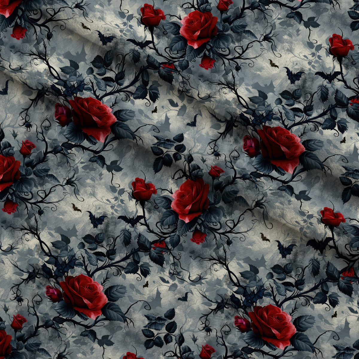 Crimson Thorns Pattern 1 Fleece Fabric — fleece fabric folded close-up preview (mv-fleece-v1:lying)