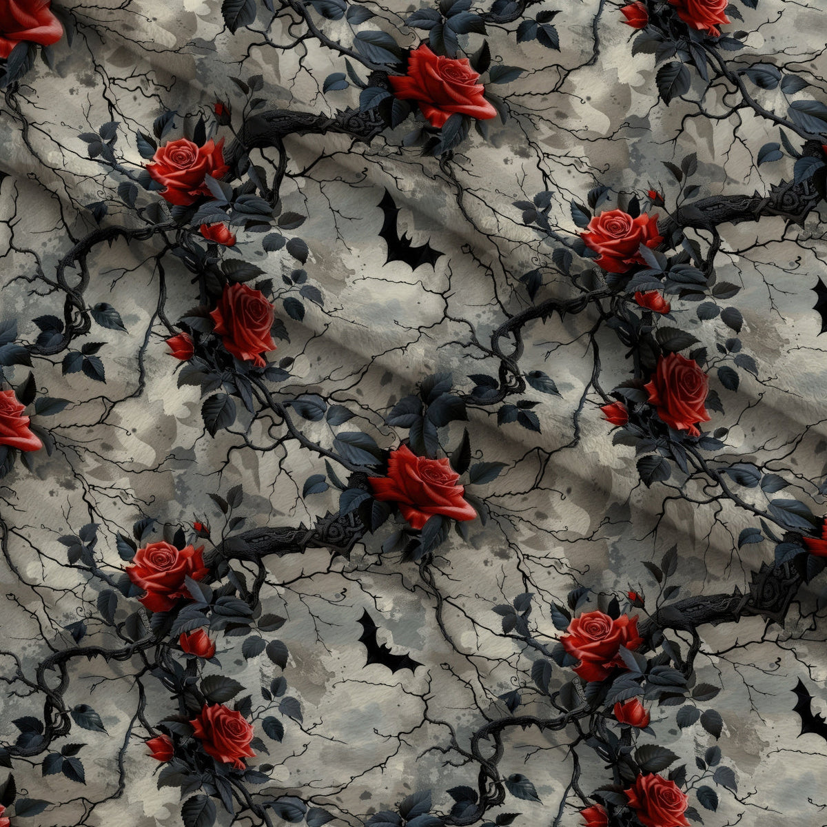 Crimson Thorns Pattern 10 Fleece Fabric — fleece fabric folded close-up preview (mv-fleece-v1:lying)