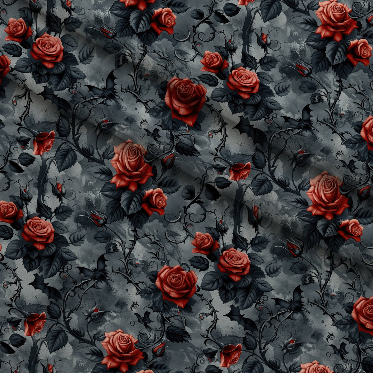 Crimson Thorns Pattern 2 Fleece Fabric — fleece fabric folded close-up preview (mv-fleece-v1:lying)
