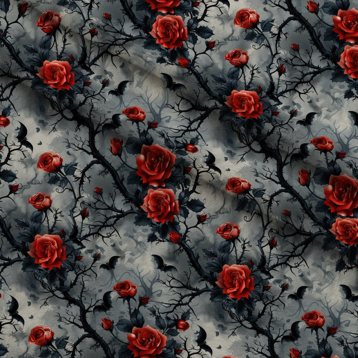Crimson Thorns Pattern 6 Fleece Fabric — fleece fabric folded close-up preview (mv-fleece-v1:lying)