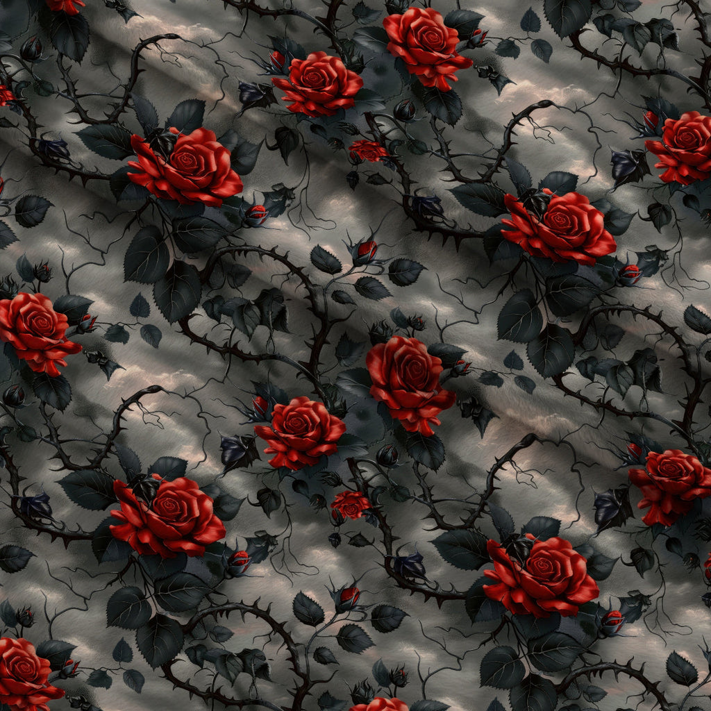 Crimson Thorns Pattern 7 Fleece Fabric — fleece fabric folded close-up preview (mv-fleece-v1:lying)