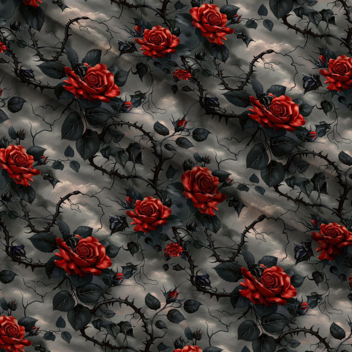 Crimson Thorns Pattern 7 Fleece Fabric — fleece fabric folded close-up preview (mv-fleece-v1:lying)