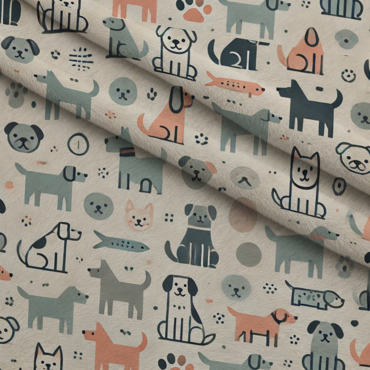Cubist Canines Pattern 13 Fleece Fabric — fleece fabric folded close-up preview (mv-fleece-v1:lying)