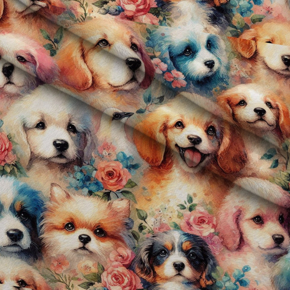 Cubist Canines Pattern 14 Fleece Fabric — fleece fabric folded close-up preview (mv-fleece-v1:lying)