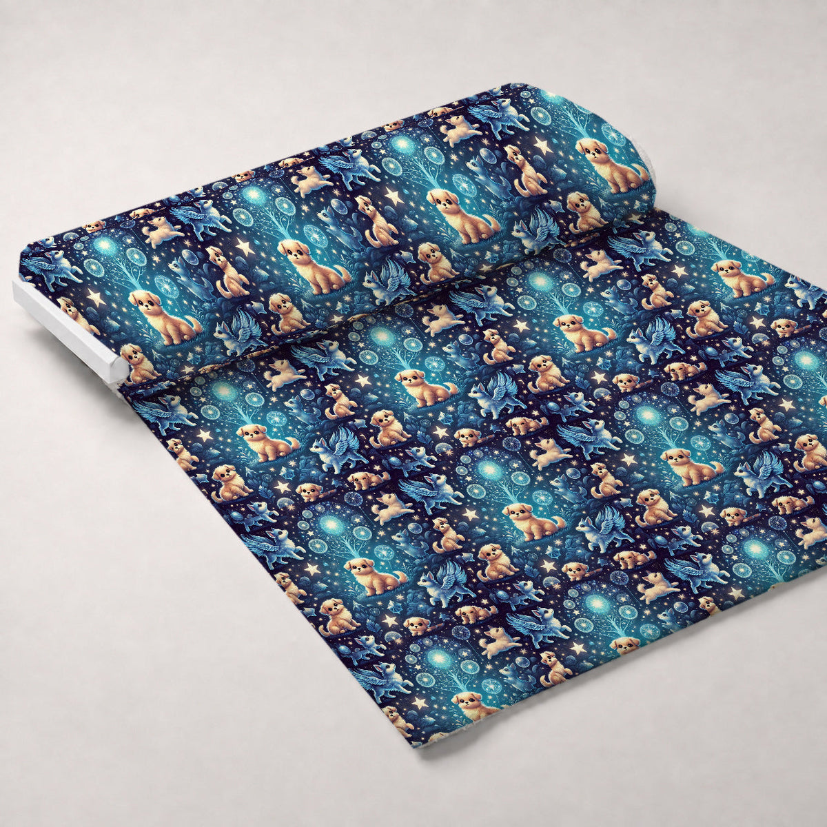 Cubist Canines Pattern 21 Fleece Fabric — fleece fabric unrolled bolt preview (mv-fleece-v1:bolt)