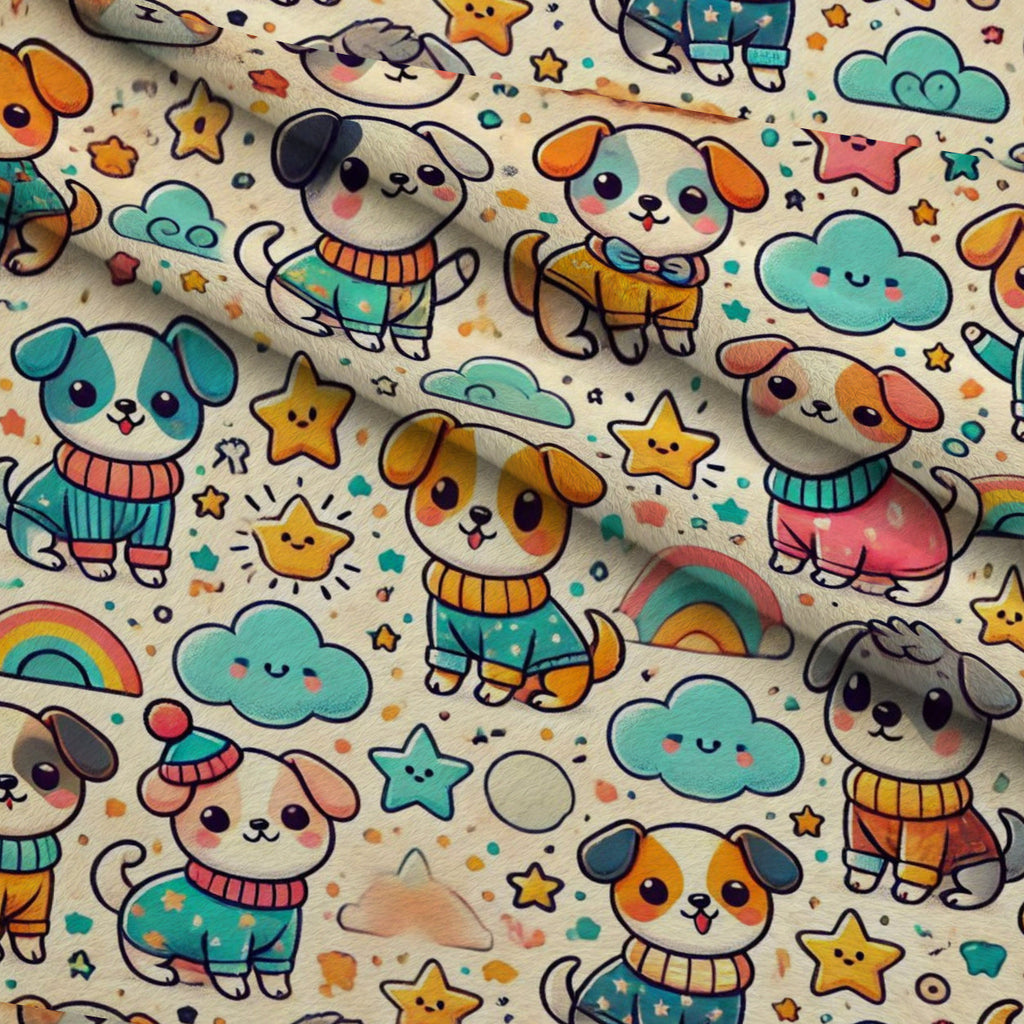 Cubist Canines Pattern 22 Fleece Fabric — fleece fabric folded close-up preview (mv-fleece-v1:lying)