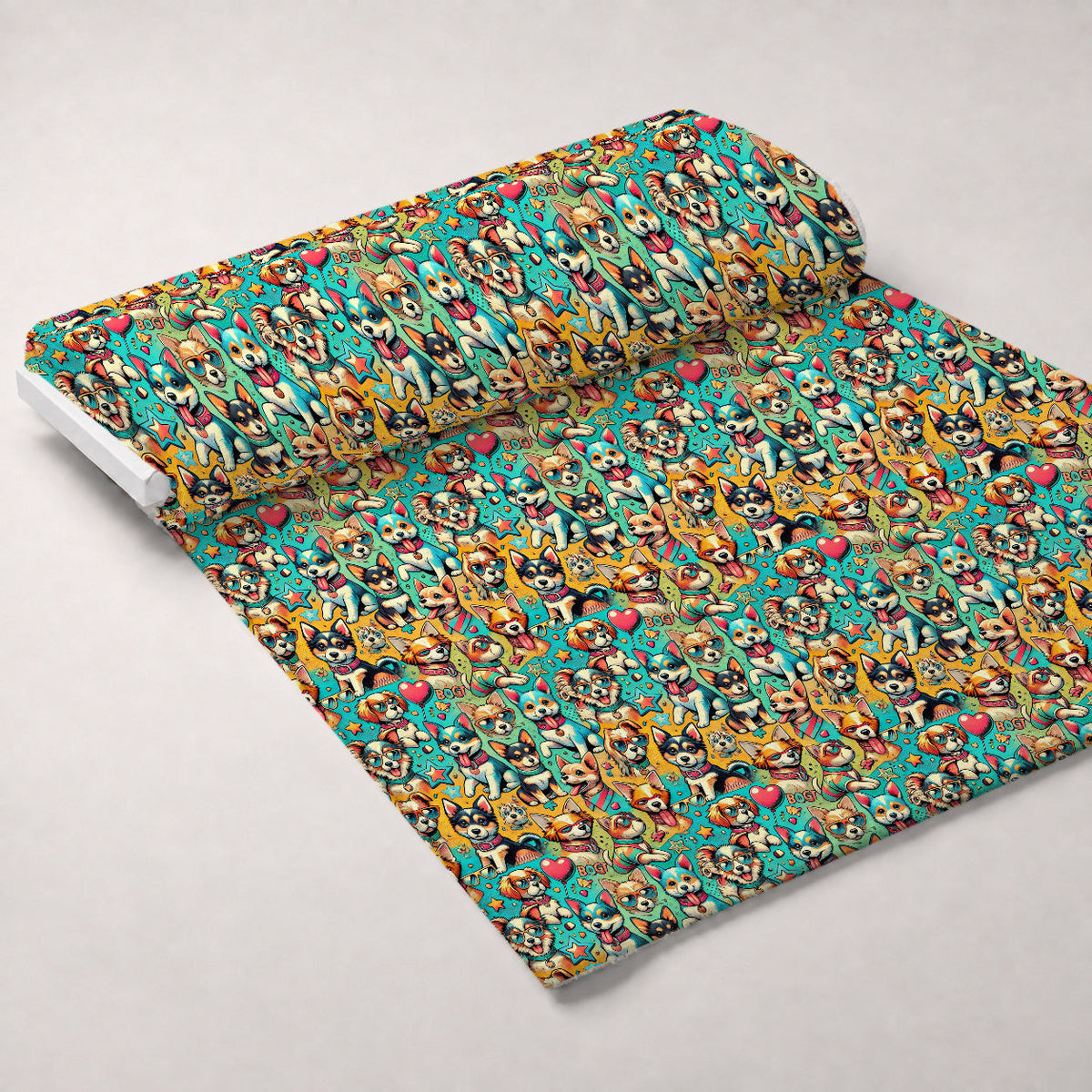 Cubist Canines Pattern 23 Fleece Fabric — fleece fabric unrolled bolt preview (mv-fleece-v1:bolt)