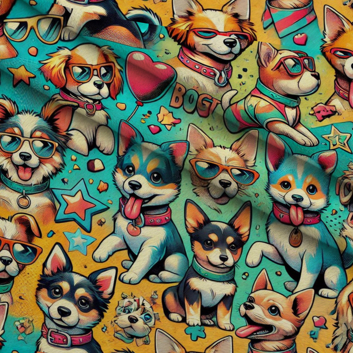 Cubist Canines Pattern 23 Fleece Fabric — fleece fabric folded close-up preview (mv-fleece-v1:lying)