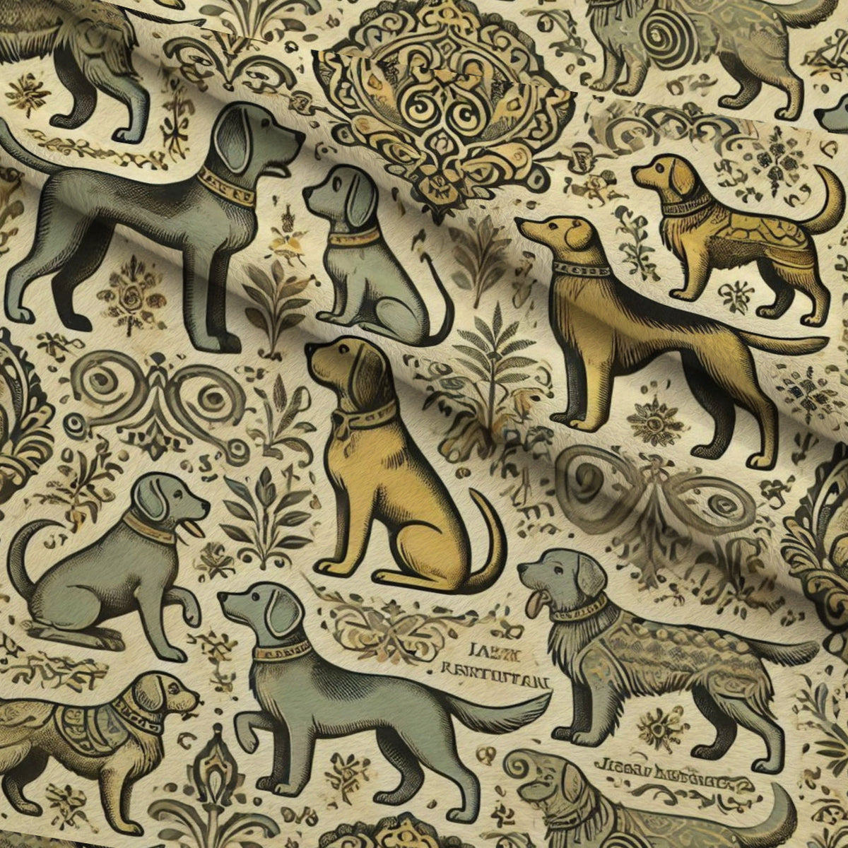 Cubist Canines Pattern 24 Fleece Fabric — fleece fabric folded close-up preview (mv-fleece-v1:lying)
