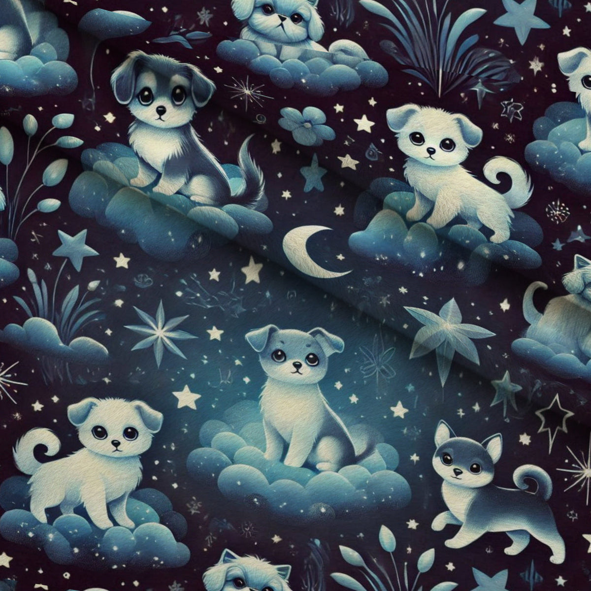 Cubist Canines Pattern 28 Fleece Fabric — fleece fabric folded close-up preview (mv-fleece-v1:lying)