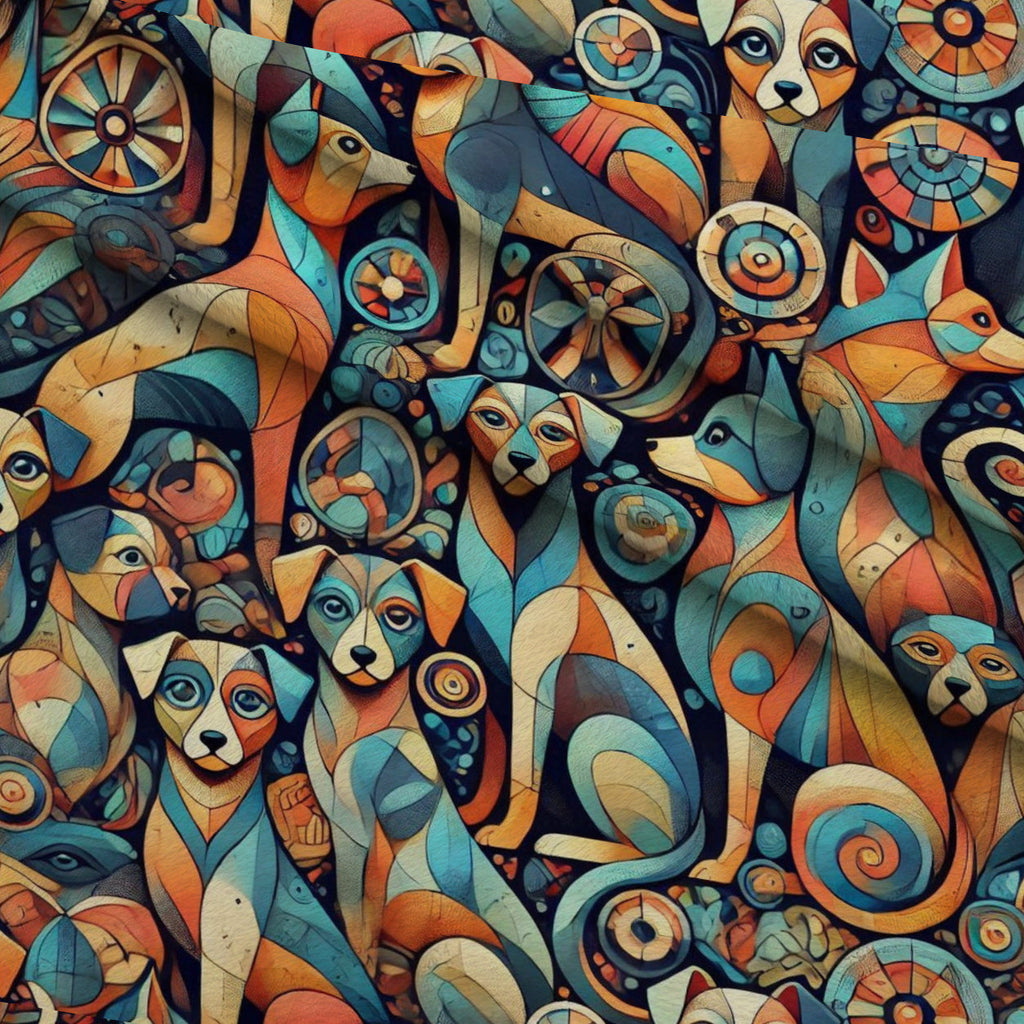 Cubist Canines Pattern 37 Fleece Fabric — fleece fabric folded close-up preview (mv-fleece-v1:lying)