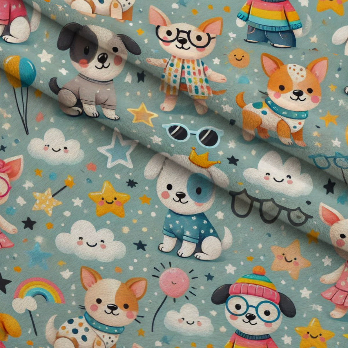 Cubist Canines Pattern 4 Fleece Fabric — fleece fabric folded close-up preview (mv-fleece-v1:lying)