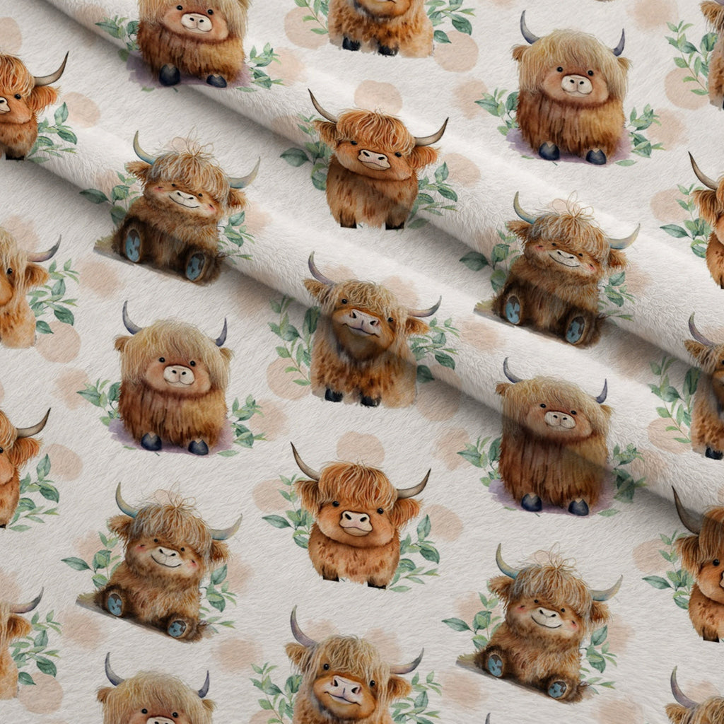 Cute Baby Highland Cows Fleece Fabric — fleece fabric folded close-up preview (mv-fleece-v1:lying)
