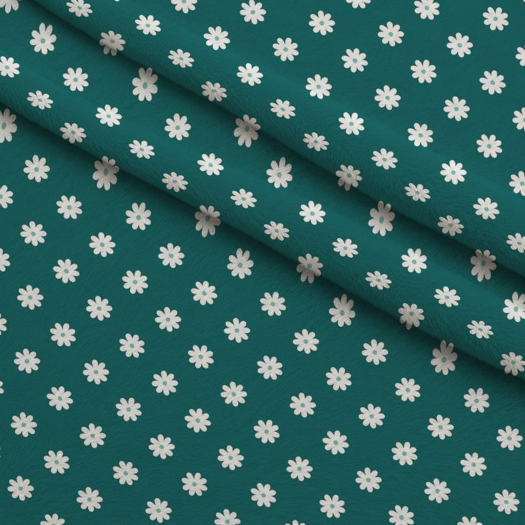 Daisies on Teal Fleece Fabric — fleece fabric folded close-up preview (mv-fleece-v1:lying)
