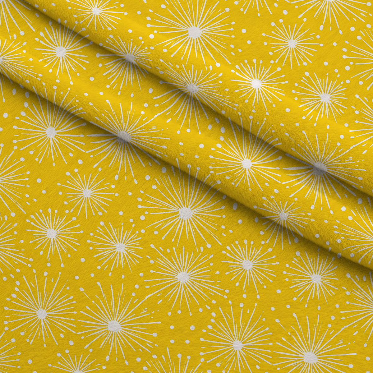 Dandelion Sparklers Pattern 17 Fleece Fabric — fleece fabric folded close-up preview (mv-fleece-v1:lying)