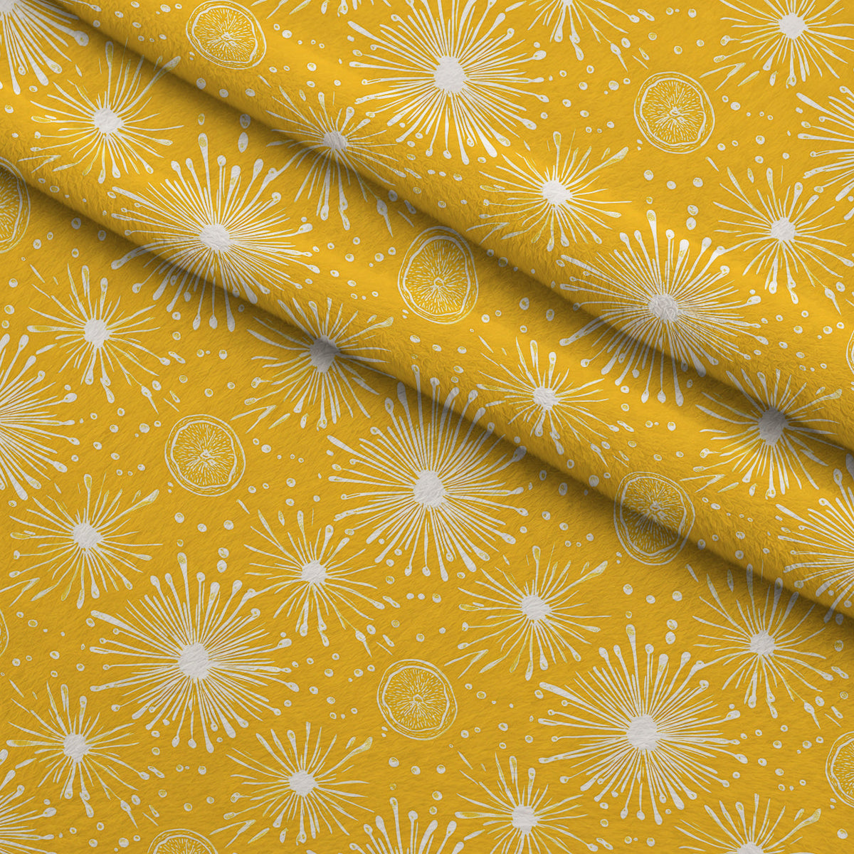 Dandelion Sparklers Pattern 7 Fleece Fabric — fleece fabric folded close-up preview (mv-fleece-v1:lying)