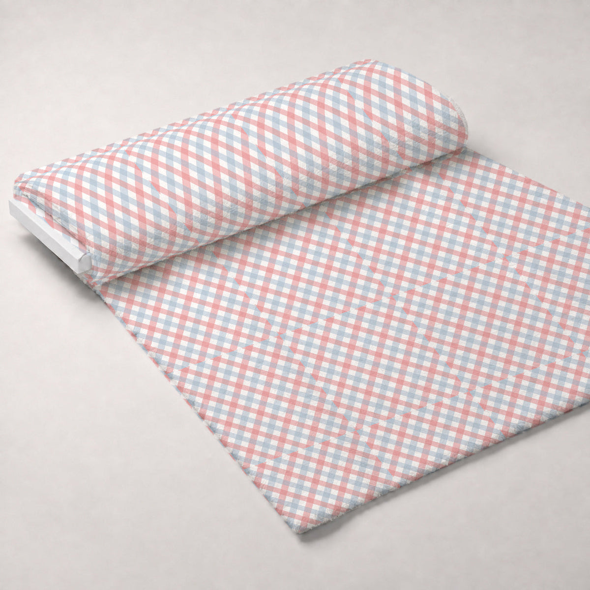 Diagonal Gingham Spindle on Peach Puff Fleece Fabric — fleece fabric unrolled bolt preview (mv-fleece-v1:bolt)