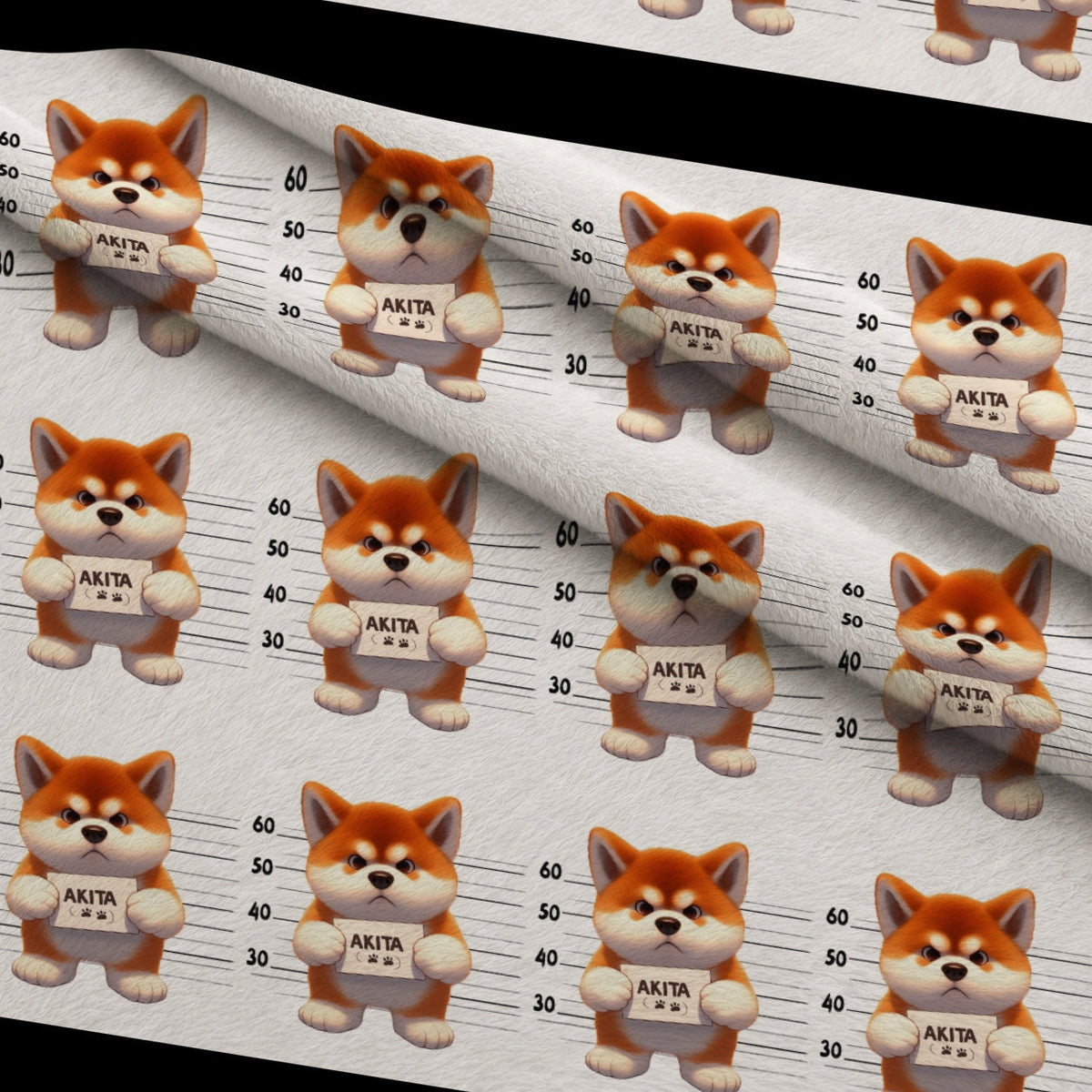Doggie Mugshots Akita Pattern Fleece Fabric — fleece fabric folded close-up preview (mv-fleece-v1:lying)