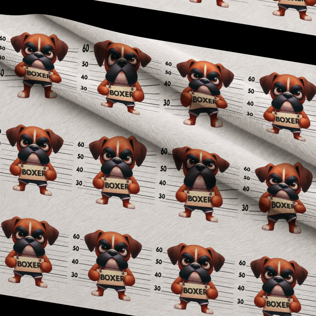 Doggie Mugshots Boxer Pattern Fleece Fabric — fleece fabric folded close-up preview (mv-fleece-v1:lying)