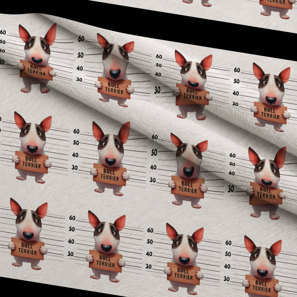 Doggie Mugshots Bull Terrier Pattern Fleece Fabric — fleece fabric folded close-up preview (mv-fleece-v1:lying)