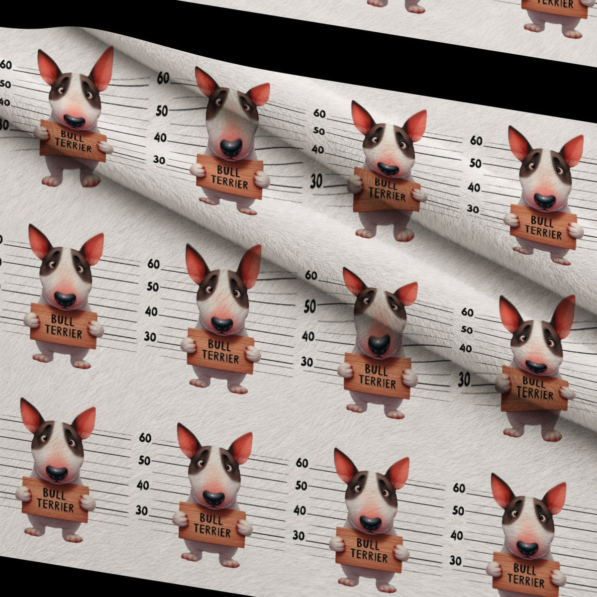 Doggie Mugshots Bull Terrier Pattern Fleece Fabric — fleece fabric folded close-up preview (mv-fleece-v1:lying)