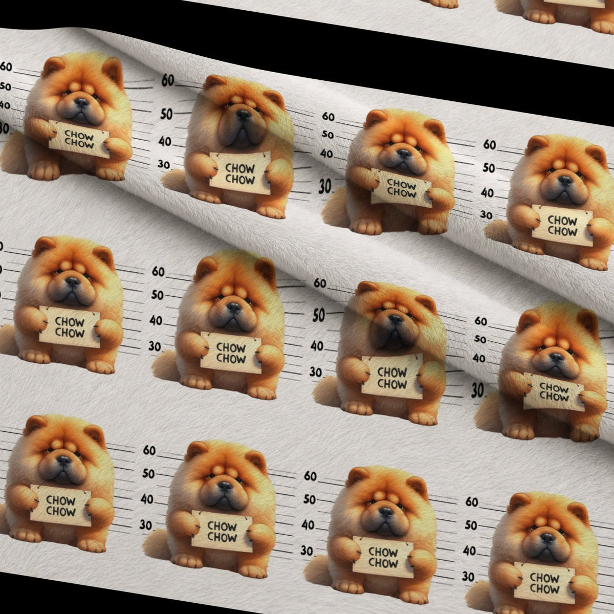 Doggie Mugshots Chow Chow Pattern Fleece Fabric — fleece fabric folded close-up preview (mv-fleece-v1:lying)