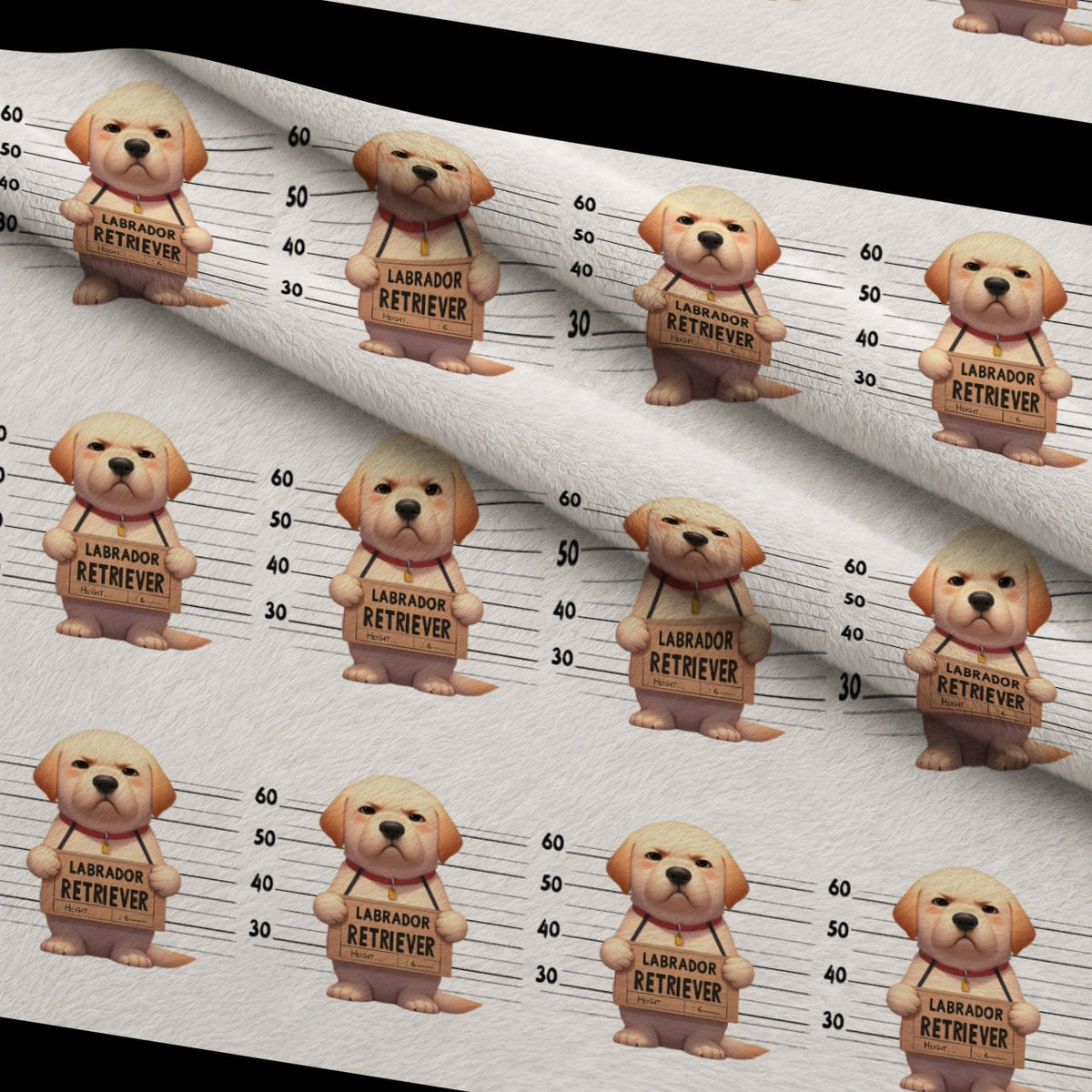 Doggie Mugshots Labrador Retriever Pattern Fleece Fabric — fleece fabric folded close-up preview (mv-fleece-v1:lying)